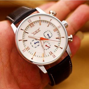 Kits moda jaragar top marca automática relógio mecânico masculino wristwatches preto rosa dourado rosa banda de couro 24 h data automática
