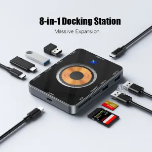 Stations 8 in 1 USB C Hub 5Gbps Type C Docking Station 15W Wireless Fast Charging TF/SD Card Reader QC/PD Power Inlet for Phone Computer