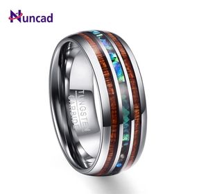 Nuncad US Times da 8 mm hawaiano koa hawaiano in legno e abalone guscio di tungsteno anelli in carbone di fedi nuziali per uomo comfort fit 514 2107011163372