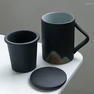 Tee Tassen Sushi Ceramics Büro handbemalte Glasur Keramik mit Deckelfilter-Liner für die Schwarze