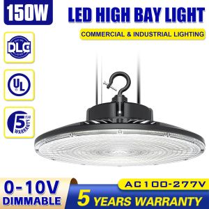 150W UFO LED High Bay Light 0-10V Dimmable 21000 Lumens 5000K IP65 Waterproof Shop Warehouse Lighting Fixture