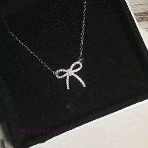 Luxury Tiffenny Designer Brand Pendant Necklaces High version bow necklace 925 sterling silver plated with 18k gold inlaid diamonds white