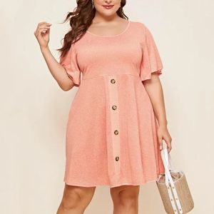 Tamanho plus size share sleeve de verão elegante vestido A-line Women Button Fit e Party Casual Beach 6xl 7xl 240420