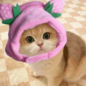 Vestuário de cachorro pet cosplay chapéu adorável gato de pelúcia macia em forma de morango para cães de pó adereços