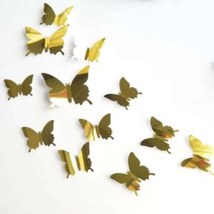 Decal Butterflies Mirror Wall Stickers 3D Art Party Wedding DIY Home Decors Sticker Fridge