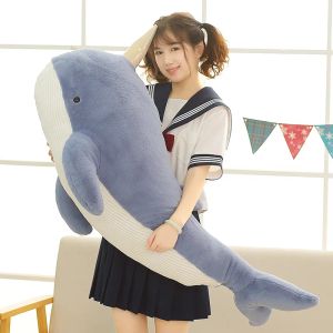 Dolls 60cm120cm Narwhal Plush Toy Lovely Unicorn Doll Soft Phyled Fish Breia Azul com travesseiro de chifre de Natal Girls Girls Gift Room Decor