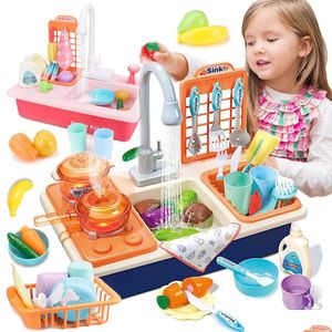 Cozinhas brincam comida crianças fingem brinquedos de pia da cozinha com fogão de fogão utensílios de corte de panela acessórios de utensílios de mesa Girls 230925 Drop dh0iv