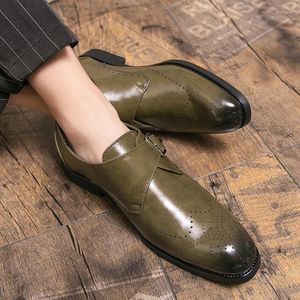 Sapatos casuais vestido de luxo vestido de luxo masculino de couro genuíno de ala italiana oxfords strap buckle brogue wedding formal para homens