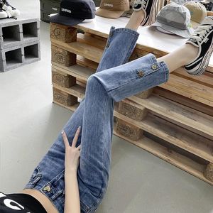 Women's Jeans Straight Denim Split Spring And Autumn 2024 High Waisted 78/8 Small Man 9/9 Smoke Pipe Pants Summer