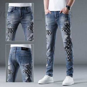 Men's Jeans designer 2023 Spring/Summer New Fashion Brand Printed for Personalized Washable Elastic Slim Fit Small Feet Pants Men KC04