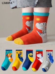 LJMOFA 5 Paare Baby Kleinkind Boys Socken Baumwoll Dinosaurier Animaldruck niedliche Socken für Kinder Mode Mid Socken Kinder Socken C159 240407