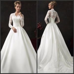 Count Train Wedding Dresses Long Sleeve Iullsion Bodice Sexy Jewel Neck Covered Bottons Elegant Lace Appliques Wonderful Beautiful1936852