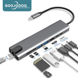 Hubs USB C HUB TYPEC 3.1 ila 4K HDMICompatible RJ45 USB SD/TF Kart Okuyucu PD Hızlı Şarj 8in1 MacBook Air Pro PC Hub için USB Dock