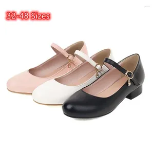 Casual Shoes Womens Elegant Pumps Low Heels 2cm Buckle Strap Handcrafted Leather Luxury Designer Wide Fits Round Toe 32-48 Smaller Feet