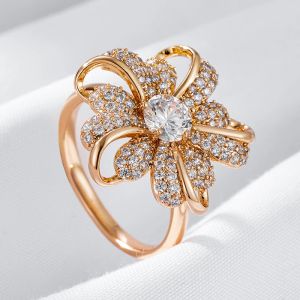 Band WBMQDA Luxury Crystal Flower Ring for Women 585 Rose Gold Color Natural Zircon Setting Ethnic Wedding Engagement Fine Jewelry