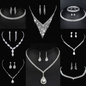 Valuable Lab Diamond Jewelry set Sterling Silver Wedding Necklace Earrings For Women Bridal Engagement Jewelry Gift 79R6#