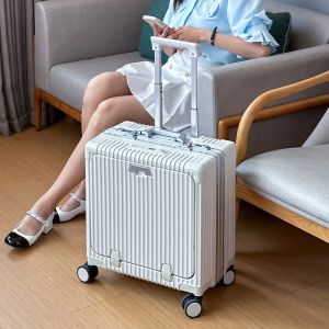 Luggage 18" Inch PC Aluminum Trolley Suitcase Waterproof Metallic Cabin Luggage Women Travel Trolley Case With Wheels Boarding Box