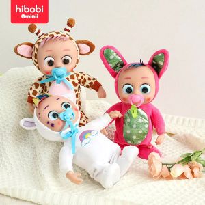 人形hibobiシミュレーションベイビー泣く赤ちゃん人形音楽人形小さな男の子と女の子エレクトリックビニールユニコーンおもちゃホワイトレッドピンクのキリン
