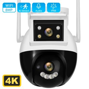 Kameror 8MP 4K Dual Lens WiFi PTZ Camera Live Dual Screen AI Auto Tracking Human Detection Outdoor IP Camera Video Surveillance Camera