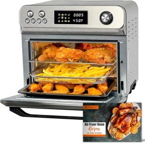 Friggitrici Hysapientia Air Fryer Oven Combo, 26Quart 10in1 Large Toaster Forno combo con controllo della manopola del display a LED, in acciaio inossidabile 1800W