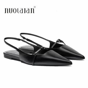 Slingbacks Donne Black Flats Black Sexy Summer Fashion Punted Sandals Elegant Office Lady Scarpe Slide piatte casuali 240412 D00C