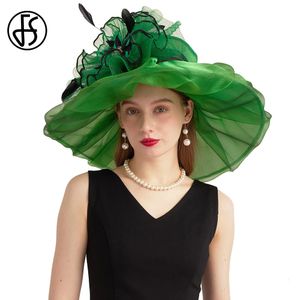 FS Hats for Women Organza Cap Cap Lady Wedding Bride St Patricks Millinery z Kwiatami z piór siatkowych 240401