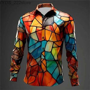 Men's Shirts Irregular colored block mens shirt single chest long sleeved dress lapel top mens clothing yq240422