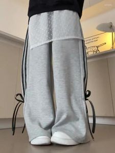 Kvinnors byxor höga midja breda benbyxor kvinnor y2k estetik lös vintage bow lapptur last pant casual trendiga streetwear joggar för