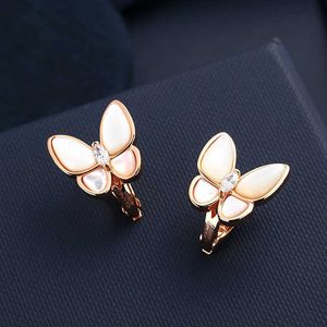 Designer Charm Van High Edition S925 Silver Rose Gold White Beimu Ear Clip Natural Beibei Butterfly Pat Light Luxury Studs