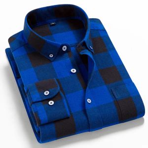 Shirts 2022 New Mens Plaid Shirt 100% Cotton High Quality Mens Business Casual Long Sleeve Shirt Male Social Dress Shirts Flannel 4xl