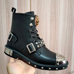 Men's punk style leather motorcycle boots Men's shoes Short metal studded shoes High quality boots