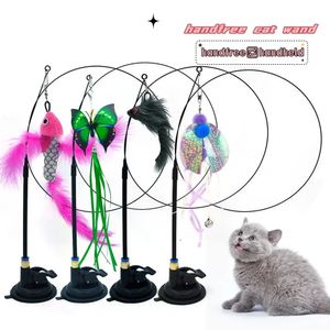 Pet Cat Toy Wand Feather Fluffy With Bell Sucker Stick Interactive Toys for Cats Kitten Hunting Exercício Produto 240410