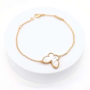 Original FashionVanS &Clef & Arpes Bracelet Charm Bracelets Four Leaf Grass Butterfly Bracelet Double Sided Natural White Fritillaria Room High Edition Thick Plated