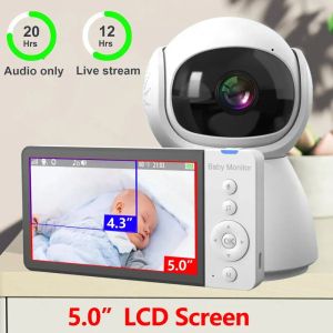 Monitores de 5,0 polegadas de vídeo sem fio Monitor de bebê 5000mAh IPS Screen com Nanny PTZ Câmera 2way Audio Vox Lullaby Recorder de vigilância