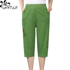 Pantaloni da donna Capris Uhytgf Eleganti pantaloni estivi Fashion Fashion cotone sottili maschere a tasca alta con tasca ad alta vita Womens 1101 Y240422