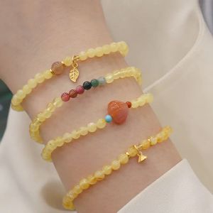 Strands 4mm giallo naturale per perle di tormalina in tormalina in oro 925 bracciali sottili con perline in argento sterling per donne gioielli ybr1007