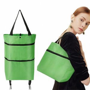 Folding Shop Pull Cart Trolley Bag med hjul Fällbara butikspåsar Återanvändbara livsmedelsväskor Matorganisatör Grönsaker Bag B9Z6#