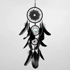 Dekorative Figuren kreativer Home Wind Chime Hängende schwarze Feder Multi-Ring-Traumfänger Schlafzimmer Wohnzimmer Wanddekoration Fenster