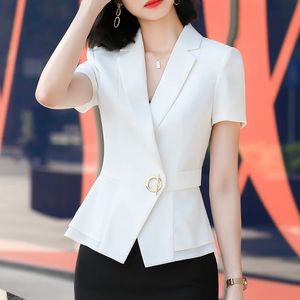 Designer a maniche corte femminile giacca blazer sottile classica classica Slim casual Office Lady Summer Fashion 240417