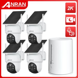 Kameror Anran 2K Solar Battery Camera Kit Outdoor Wireless 360 ° PTZ Surveillance Security WiFi Camera Set Humanoid Detection Siren Alarm