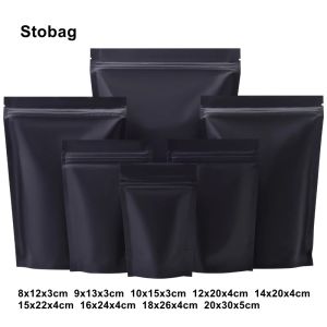 Çantalar Stobag 100pcs Siyah Mat Yemek Ambalajı Ziplock Çanta Çay Fıstıkları İçin Mühürlü Stand Candy Fasulye Depolama Zip Kilidi Yeniden Kullanılabilir Çöpler