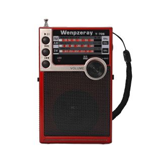 Radio Y706 Pocket Radio AM FM SW Band Receiver Battery Operate Transistor Good Sound Speaker Support USB/TF Card Headphone Jack(Red)