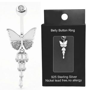 Smycken 925 Sterling Silver Cubic Zircon Belly Button Rings Fjäril Piercing Sexig navelringsmycken