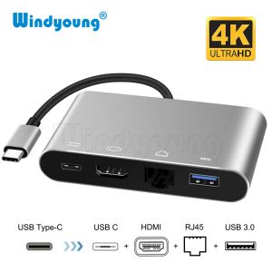 Hubs USB Typerec Thunderbolt 3 в HDMI 4K Ethernet Gigabit Adapter USBC USB 3.0 Конвертер конвей