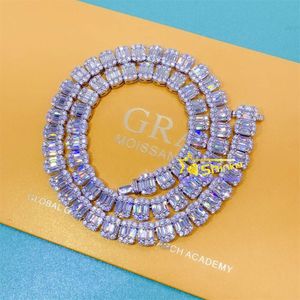 High Fashion Women Hip Hop Jewelry Baguette VVS1 Moissanit Diamond Sterling Silber 925 Kubanische Verbindung Halskette