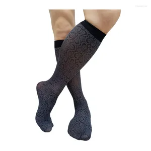 Men's Socks Fashion Mens Formal Floral Knee High Long Tube Business Dress Suit Softy Male Sexy Stocking Llingerie Clubwear