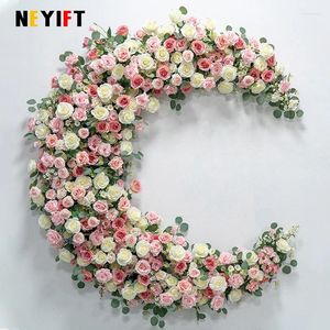 Dekorativa blommor Luxury 5d Moon Rose Greenery Artificial Flower Row Wedding Backdrop Wall Decor Hanging Floral Party Stage Window Display