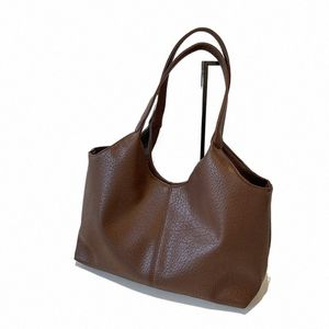 leftside Fi Retro Leather Tote Bags for Women 2023 Tend Female Simple Large Capacity Shoulder Bag Big Solid Color Handbags N2vz#