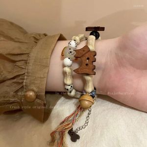 Link Bracelets Cute Little Dog Natural Stone Woven Small Bell Bracelet For Female Ins Blogger Friend Versatile Adjustable Tassels