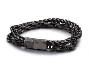 Punk Rock Vintage Matte 316 Stainless Steel Double Layer Link Chain Bracelets Men039s Hip Hop Biker Hand Chain Bracelet Bangle 5645009